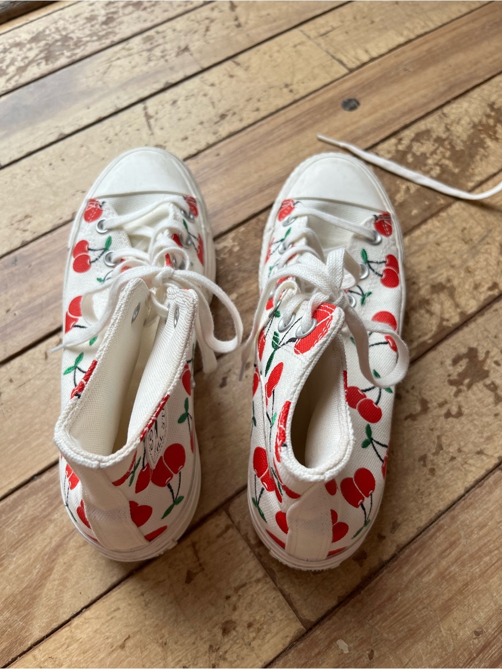 Converse White Canvas Sneakers with Red Cherry Print